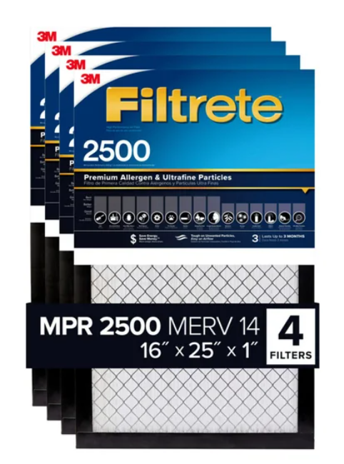 3M Filtro Filtrete Serie 2500 16X25X1" – Pack de 4 Filtros de Alto Rendimiento (Condición: Grado A)