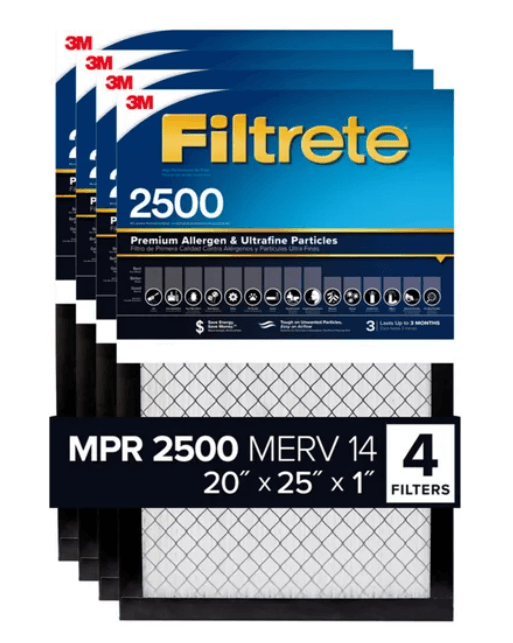 3M Filtrete 2500 Series Filtros HVAC 1" 20x25x1  – Pack de 4 Piezas