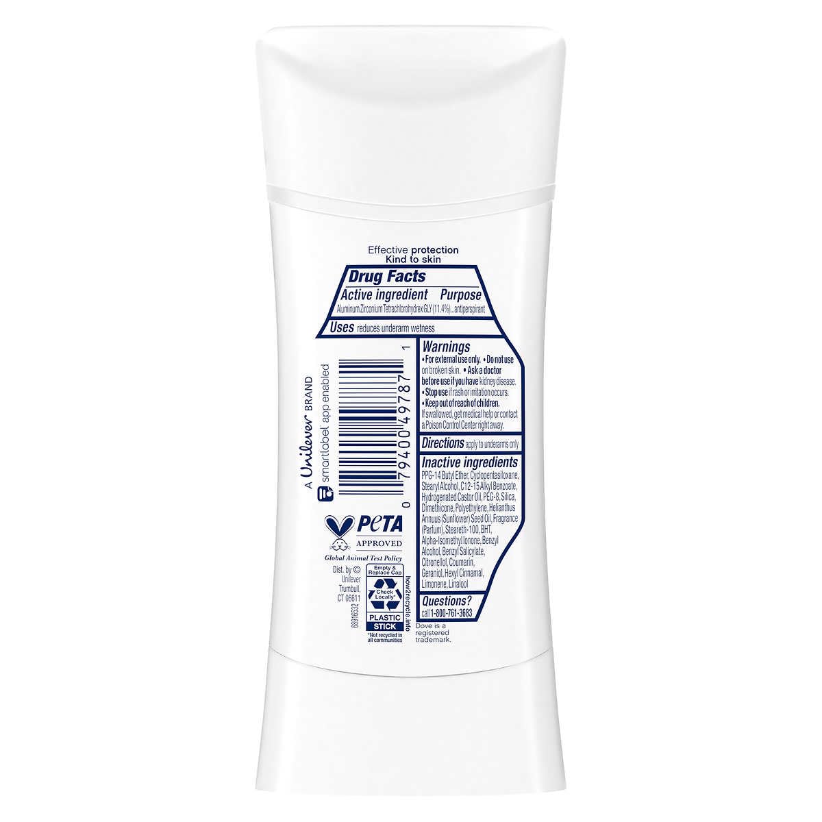 Detalle de los ingredientes de Dove Advanced Care Invisible+ aroma pepino y cactus