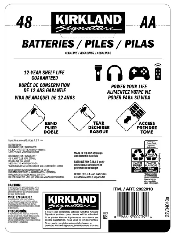 KS+ AA Batteries 48PK paquete de 48 pilas alcalinas