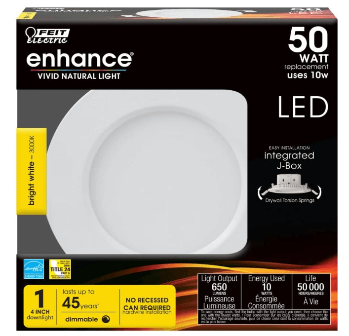Focos empotrables LED FEIT 4" con caja integrada – Paquete 4 piezas