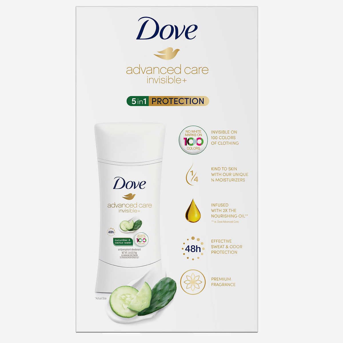 Dove Advanced Care Invisible+ 4 Pack – Desodorante Cucumber & Cactus Water (Grado B)