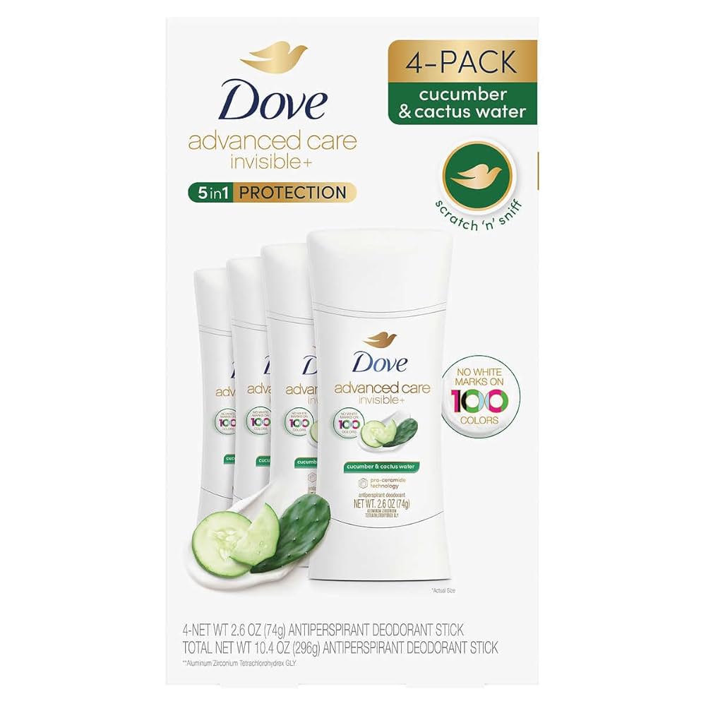 Dove Advanced Care Invisible+ 4 Pack – Desodorante Cucumber & Cactus Water (Grado B)