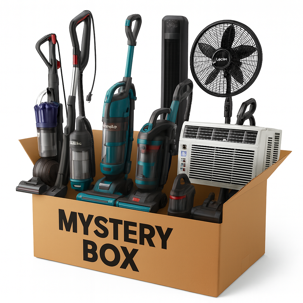 Aspiradoras y ventiladores organizados en lote para negocio.