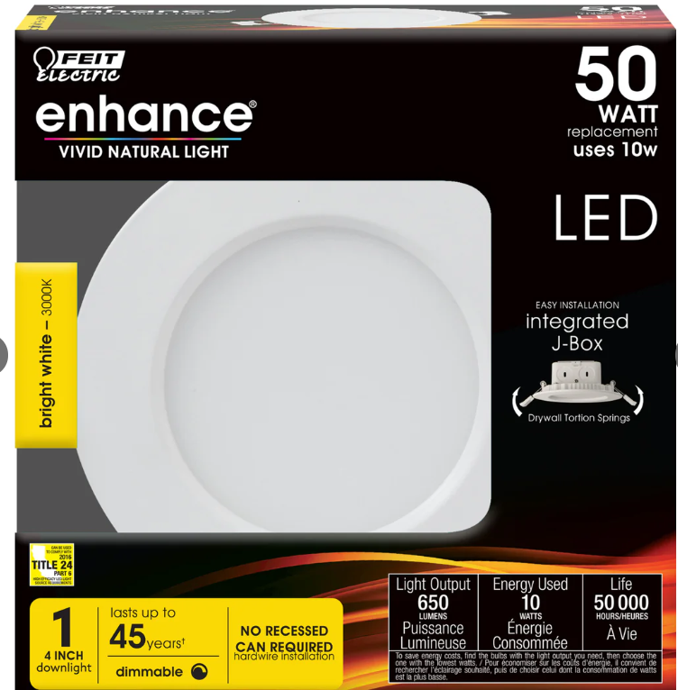 Feit 4" Integrated J-Box – Kit de 4 Lámparas LED Empotrables