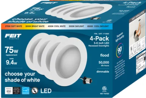 Feit Retrofit LED 5/6" 5-CCT 4PK – Luminario Empotrable Ajustable en Temperatura de Color (Condición: Grado B)