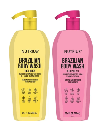 Nutrius Brazilian Body Wash 2PK fragancias Coco Bliss y Berry Bliss