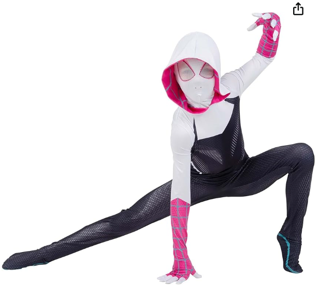 Detalle del diseño del disfraz Spider-Man Spider-Gwen en tela elástica