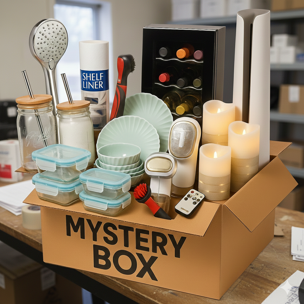 Combinación de electrónicos y artículos del hogar dentro de la Mystery Box.