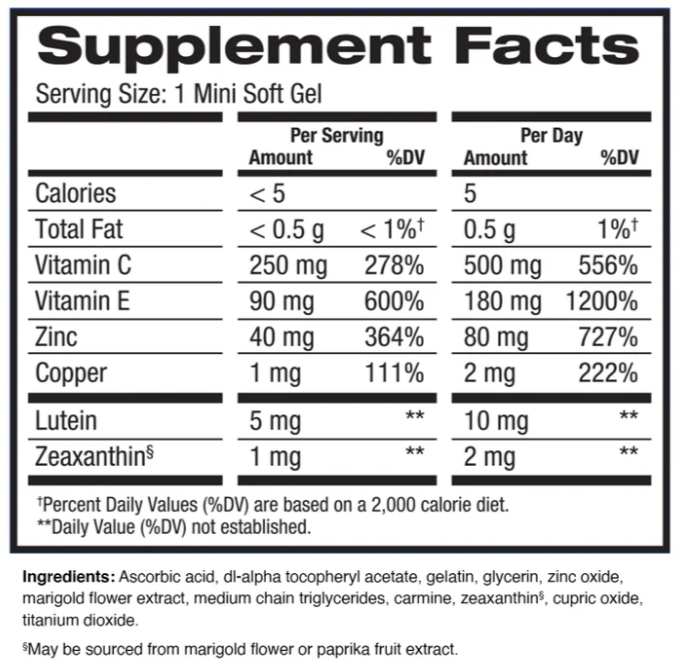 Frasco de PreserVision AREDS2 210 ct con etiqueta visible.