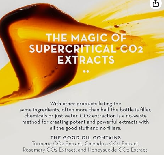 The Good Oil con etiqueta de ingredientes naturales.